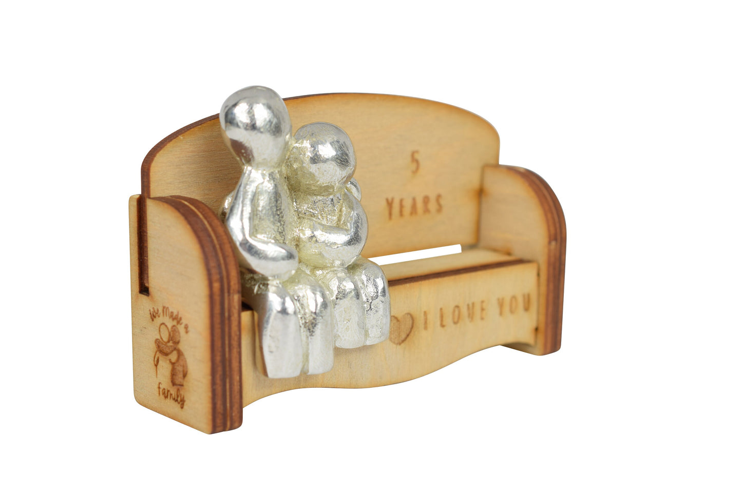 5 Years - Cuddling Couple on the Sofa | I Love You Gift | Wooden Sofa Bench | Part of the We Made a Family Range