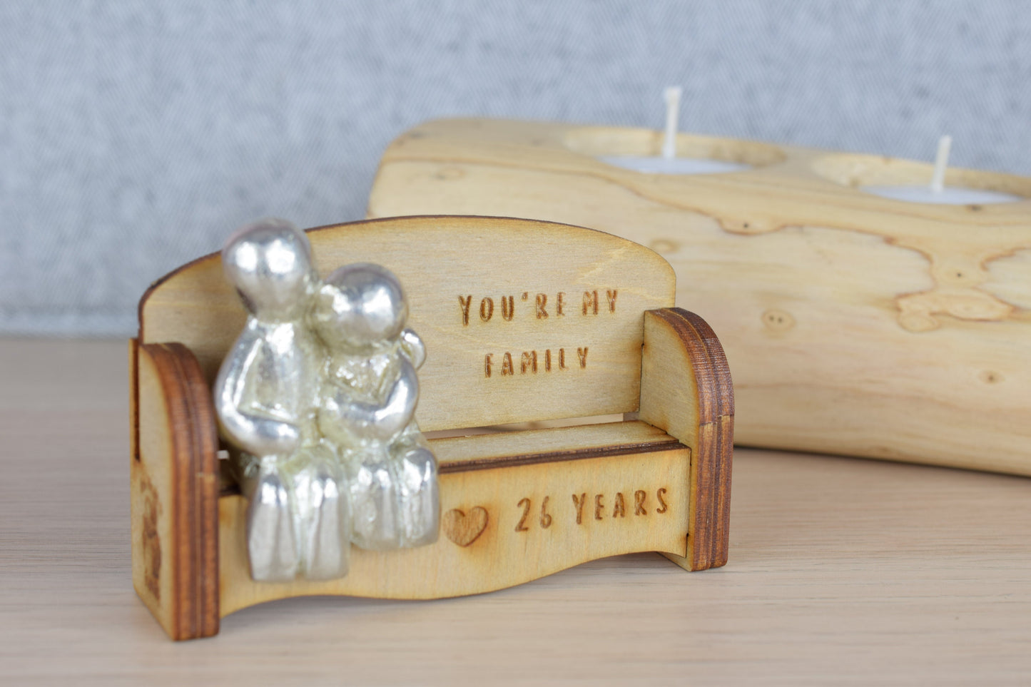 You're my family - 26 Years | Cuddling Couple on the Sofa | I Love You Gift | Wooden Sofa Bench | Part of the We Made a Family Range