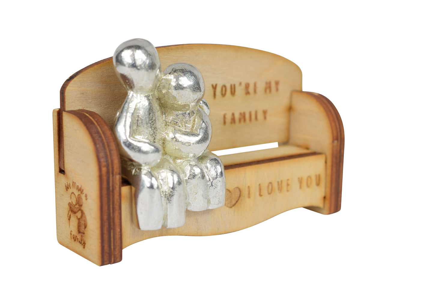You're my family - I Love You | Cuddling Couple on the Sofa | I Love You Gift | Wooden Sofa Bench | Part of the We Made a Family Range