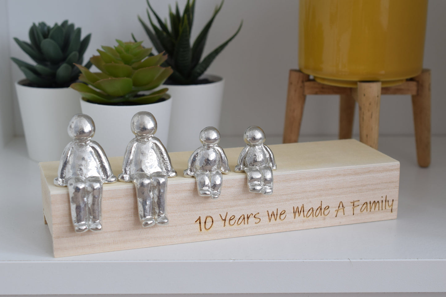 10 Years We Made a Family Tin Sculpture Figurines - 10th Anniversary | Tin Anniversary | Wooden Box Size & Grain Will Vary