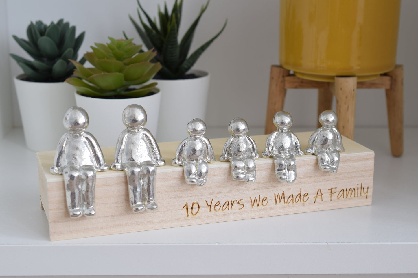 10 Years We Made a Family Tin Sculpture Figurines - 10th Anniversary | Tin Anniversary | Wooden Box Size & Grain Will Vary