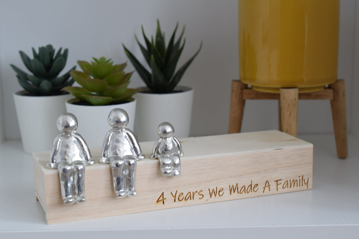 4 Years We Made a Family Sculpture Figurines - 4th Anniversary | Years 1 to 30 Available | Wooden Box Size & Grain Will Vary