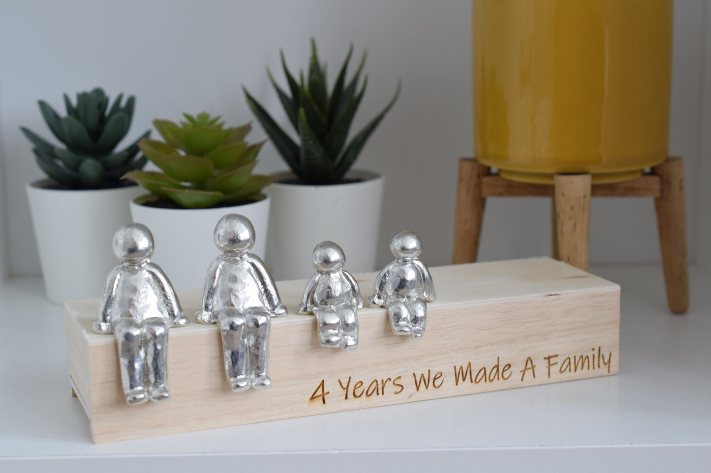 4 Years We Made a Family Sculpture Figurines - 4th Anniversary | Years 1 to 30 Available | Wooden Box Size & Grain Will Vary