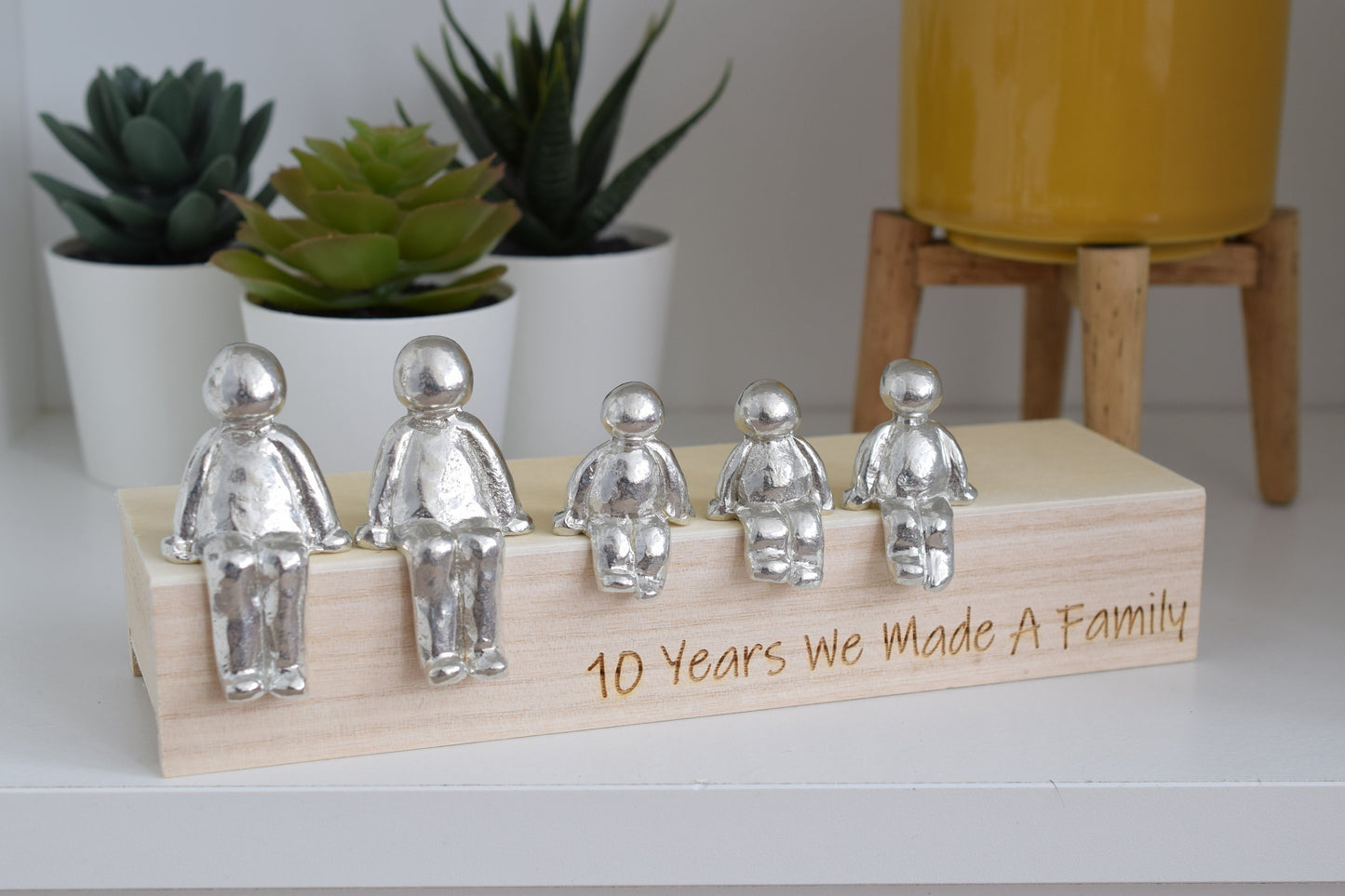 10 Years We Made a Family Tin Sculpture Figurines - 10th Anniversary | Tin Anniversary | Wooden Box Size & Grain Will Vary