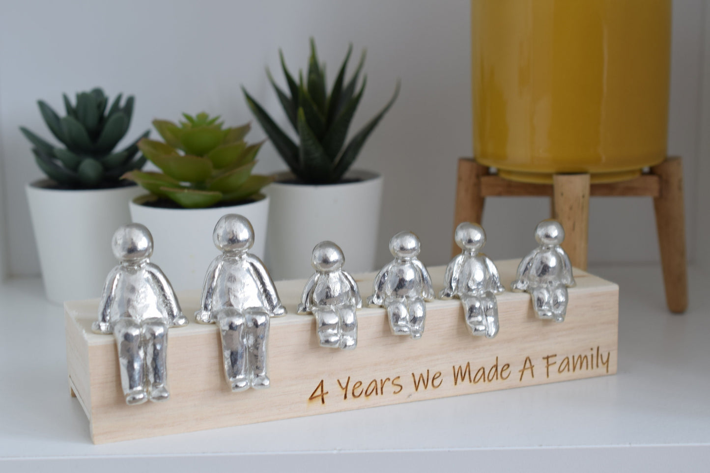 4 Years We Made a Family Sculpture Figurines - 4th Anniversary | Years 1 to 30 Available | Wooden Box Size & Grain Will Vary