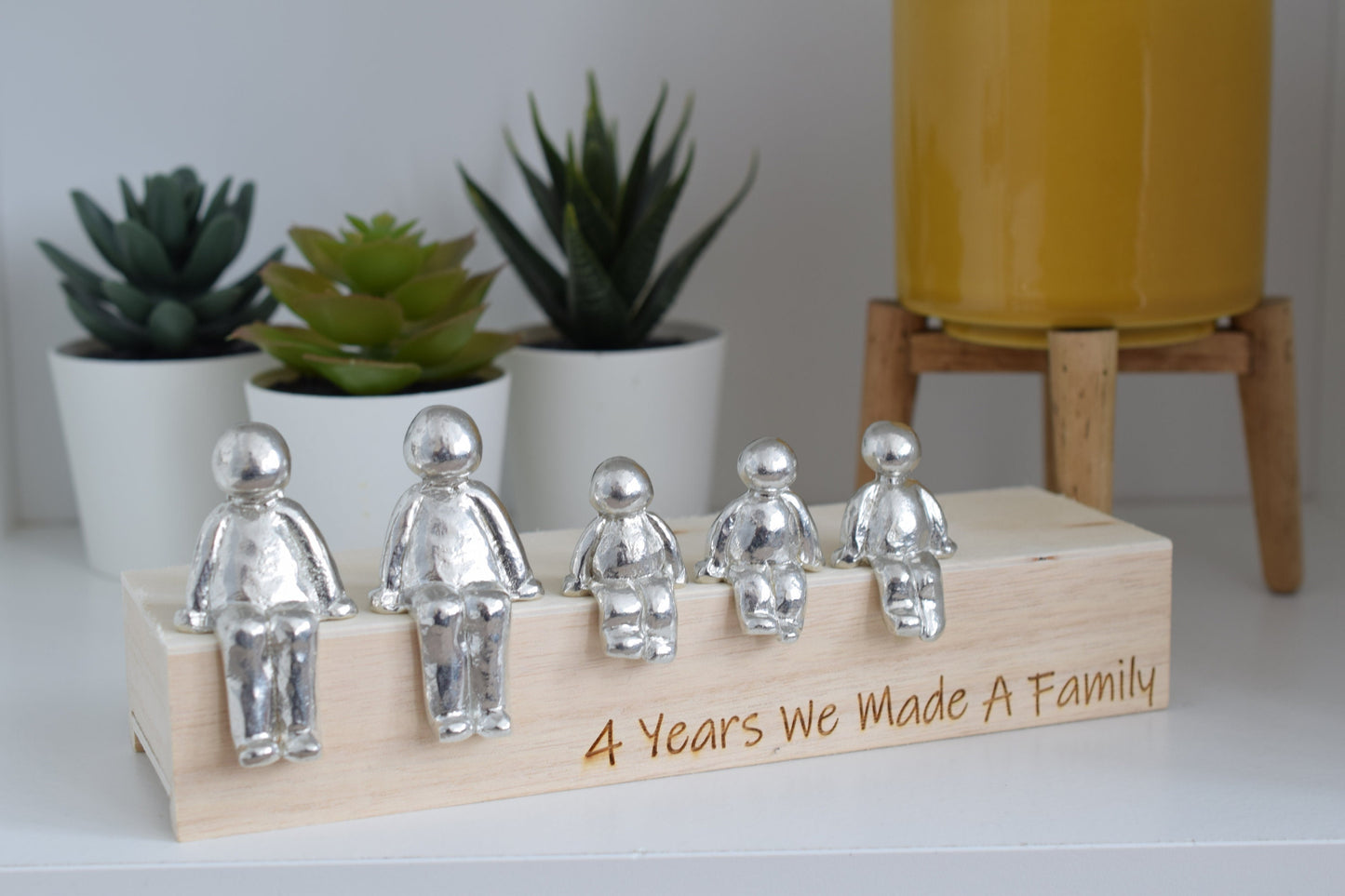 4 Years We Made a Family Sculpture Figurines - 4th Anniversary | Years 1 to 30 Available | Wooden Box Size & Grain Will Vary