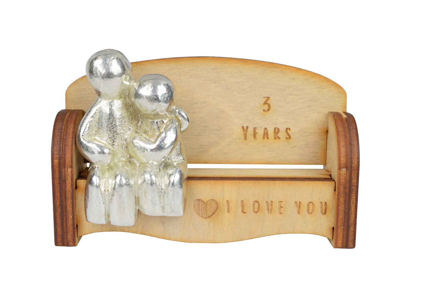 3 Years - Cuddling Couple on the Sofa | I Love You Gift | Wooden Sofa Bench | Part of the We Made a Family Range