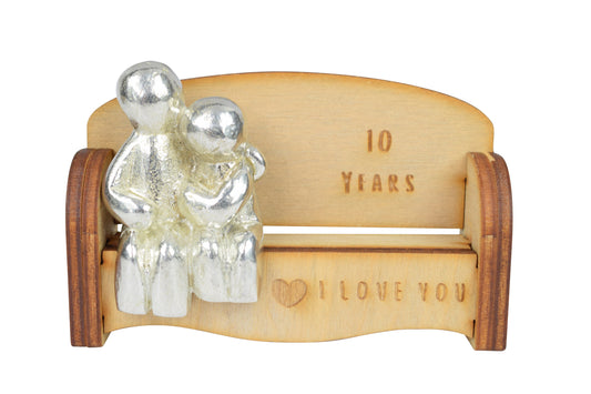 10 Years - Cuddling Couple on the Sofa | I Love You Gift | Wooden Sofa Bench | Part of the We Made a Family Range