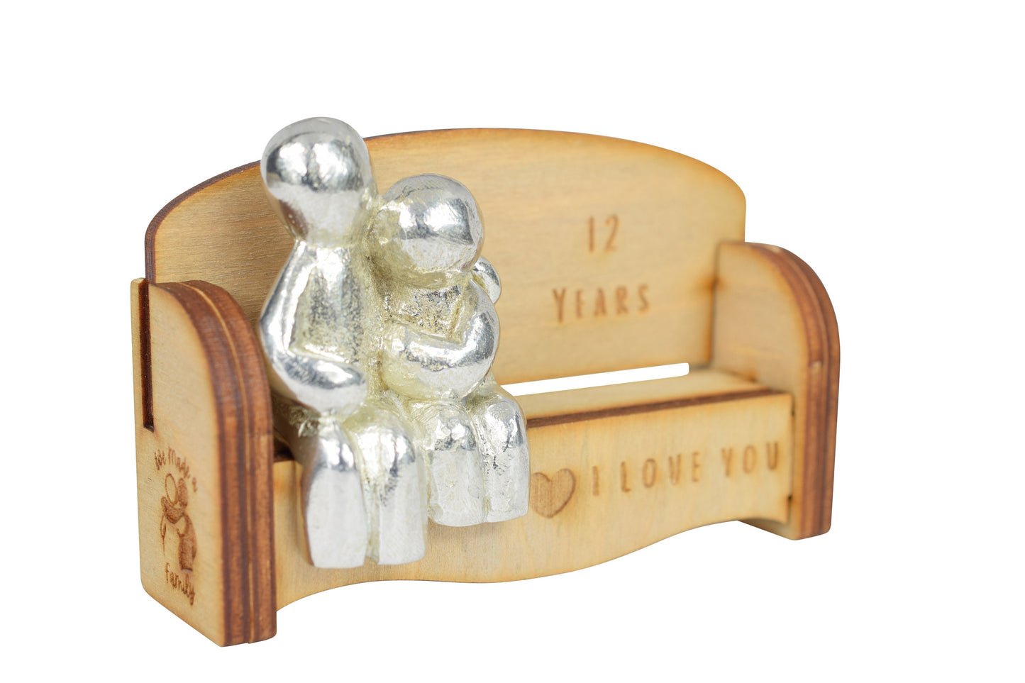 12 Years - Cuddling Couple on the Sofa | I Love You Gift | Wooden Sofa Bench | Part of the We Made a Family Range