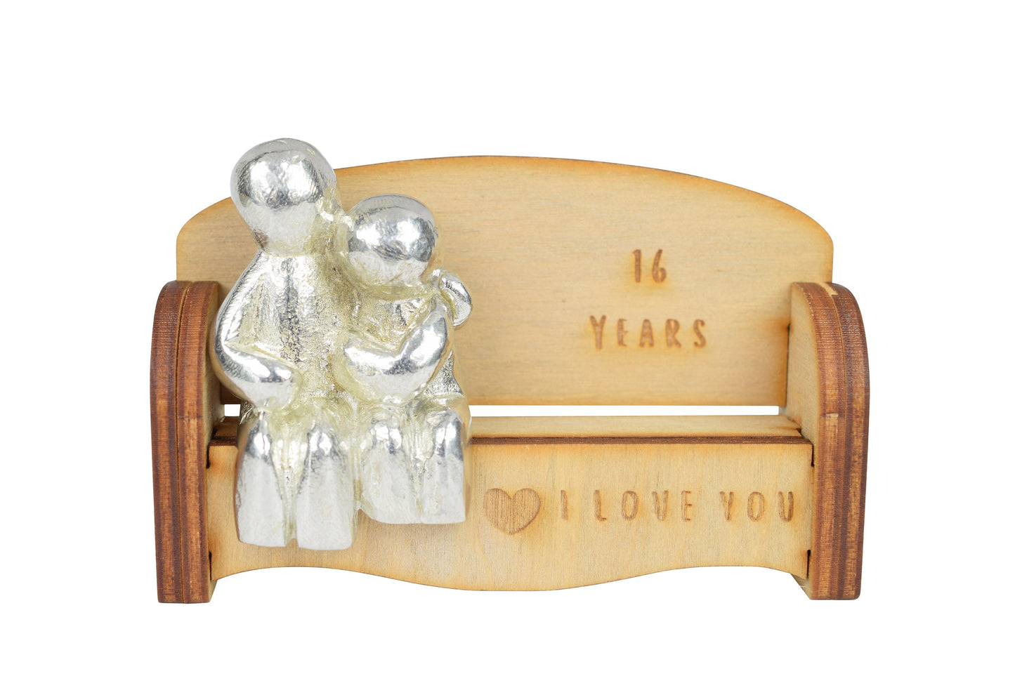 16 Years - Cuddling Couple on the Sofa | I Love You Gift | Wooden Sofa Bench | Part of the We Made a Family Range