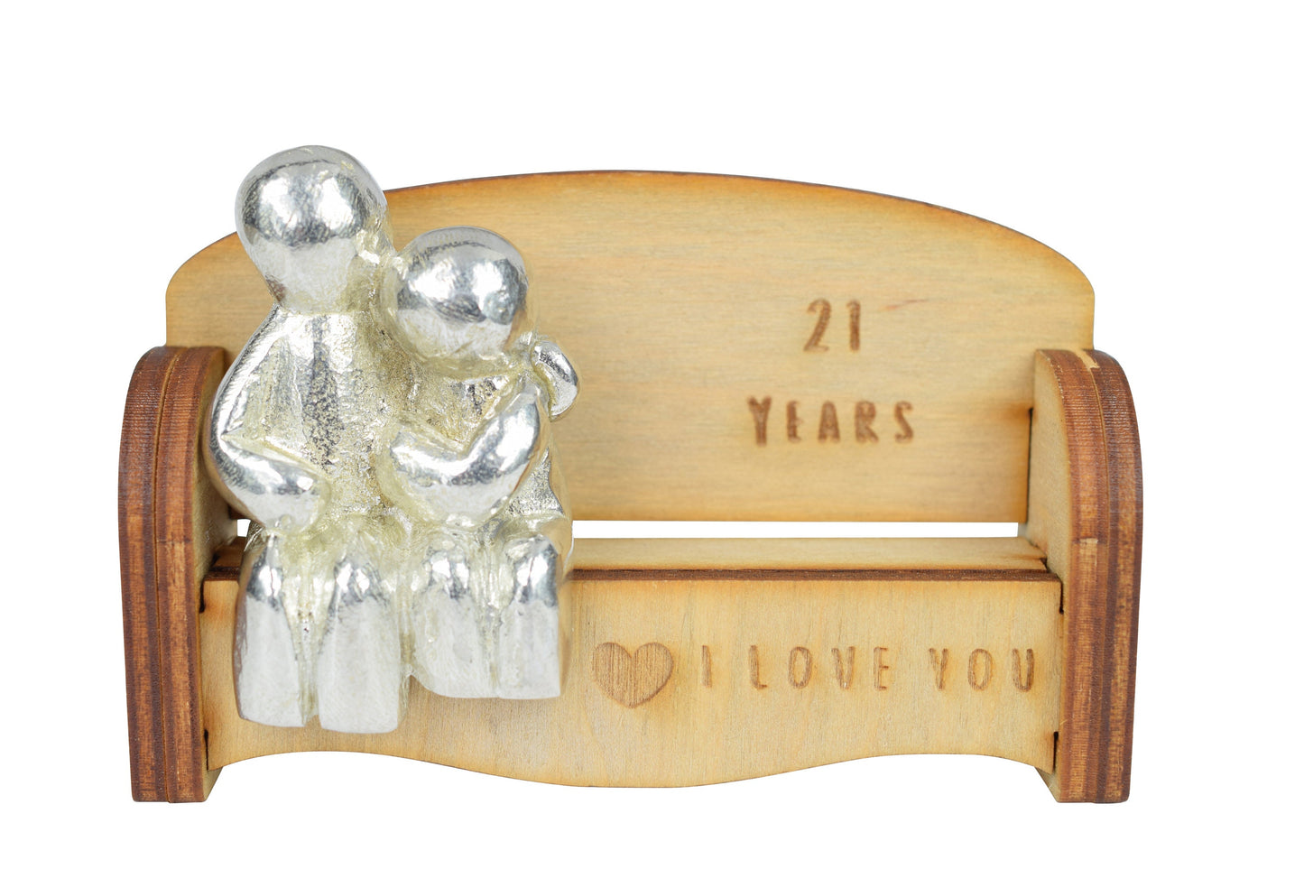 21 Years - Cuddling Couple on the Sofa | I Love You Gift | Wooden Sofa Bench | Part of the We Made a Family Range