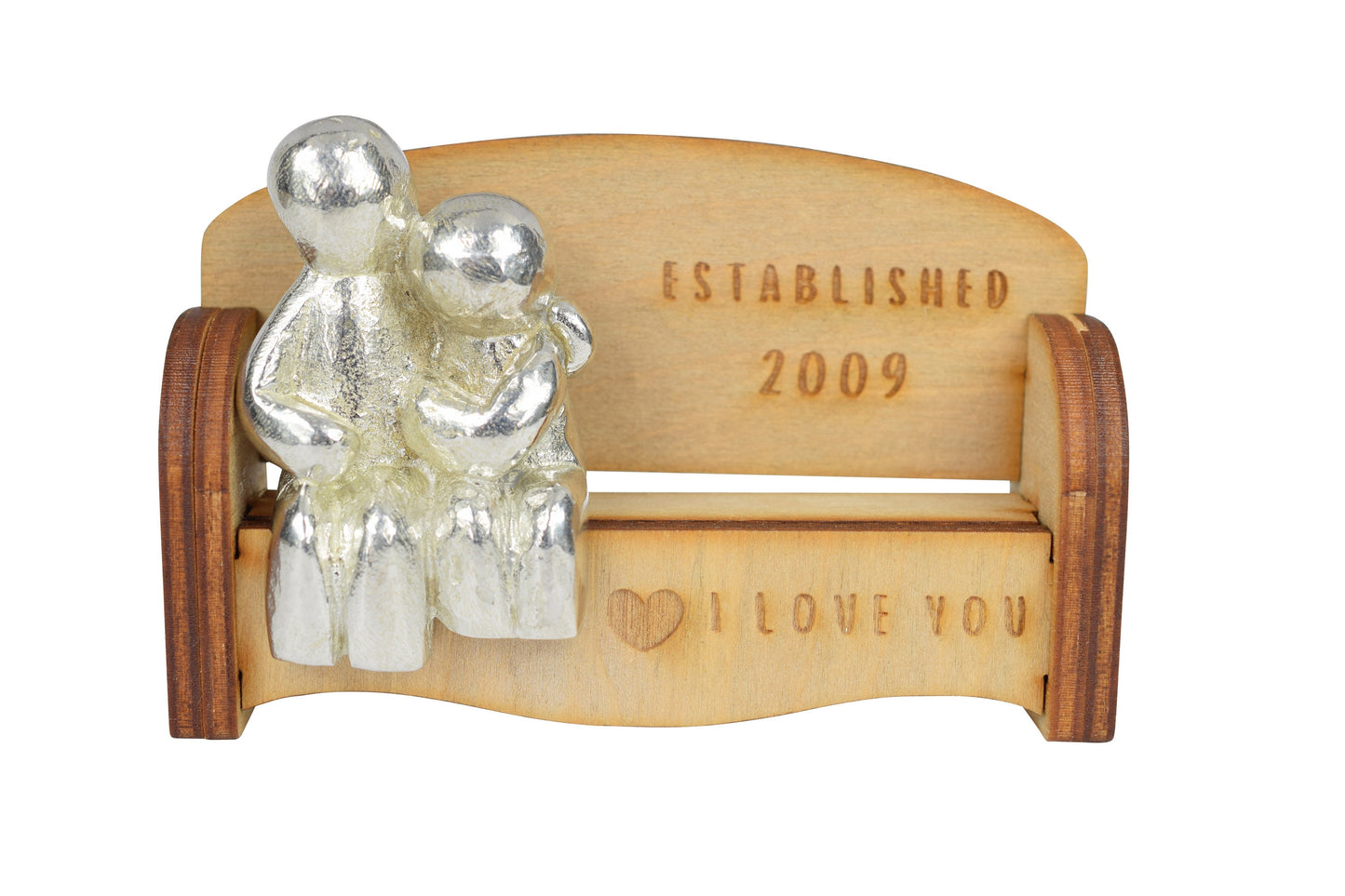 Established 2009 - Cuddling Couple on the Sofa | I Love You Gift | Wooden Sofa Bench | Part of the We Made a Family Range