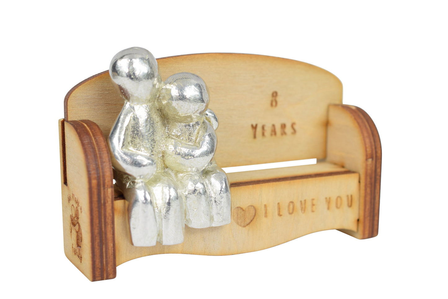 8 Years - Cuddling Couple on the Sofa | I Love You Gift | Wooden Sofa Bench | Part of the We Made a Family Range