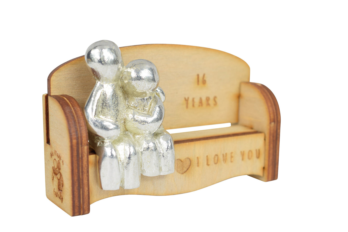 16 Years - Cuddling Couple on the Sofa | I Love You Gift | Wooden Sofa Bench | Part of the We Made a Family Range