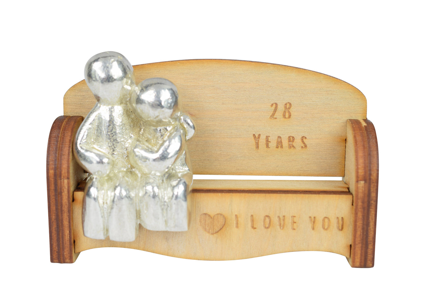 28 Years - Cuddling Couple on the Sofa | I Love You Gift | Wooden Sofa Bench | Part of the We Made a Family Range