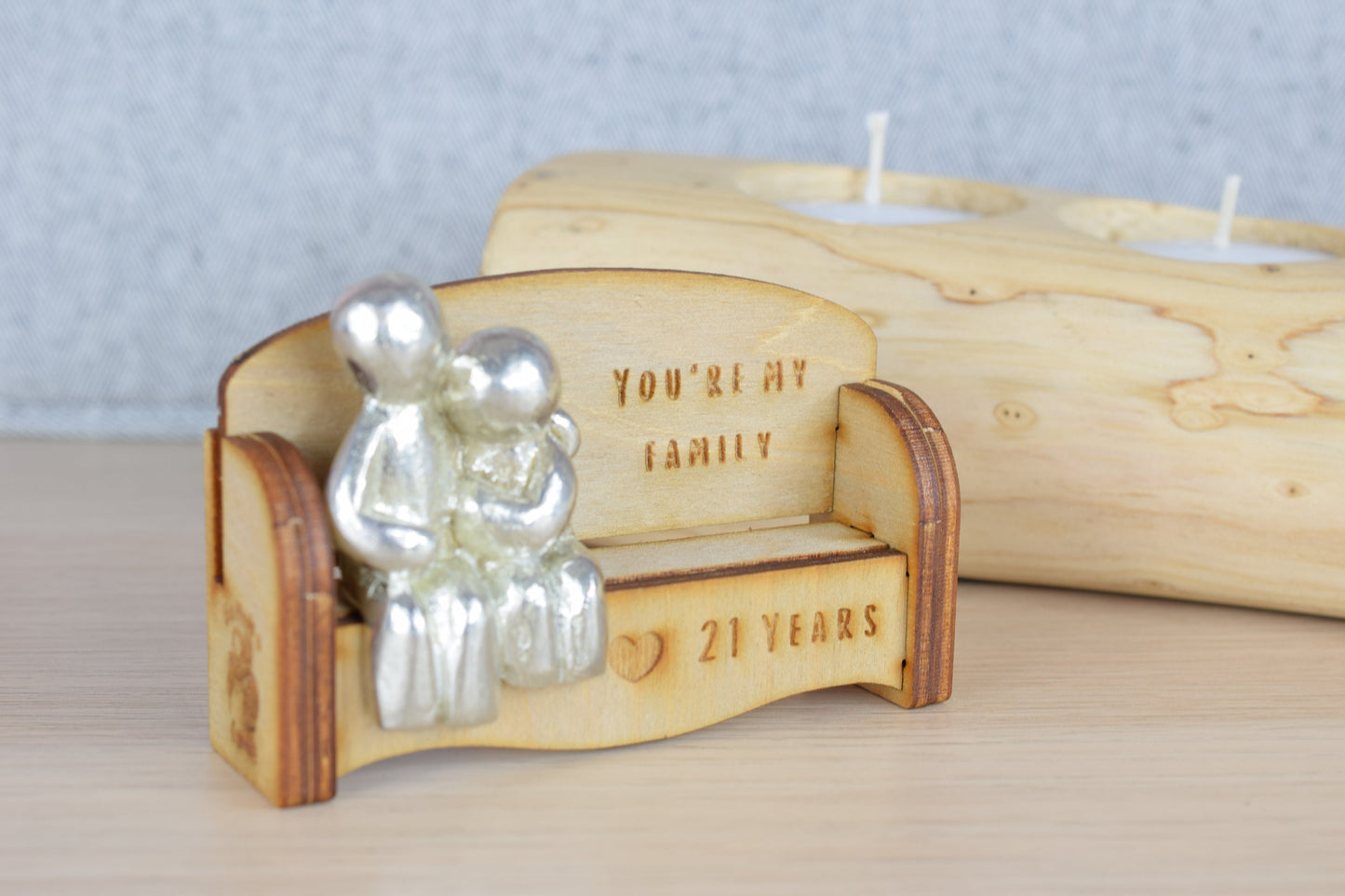 You're my family - 21 Years | Cuddling Couple on the Sofa | I Love You Gift | Wooden Sofa Bench | Part of the We Made a Family Range