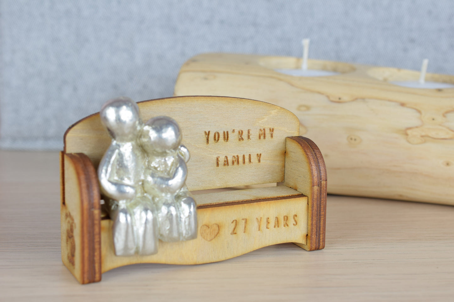 You're my family - 27 Years | Cuddling Couple on the Sofa | I Love You Gift | Wooden Sofa Bench | Part of the We Made a Family Range