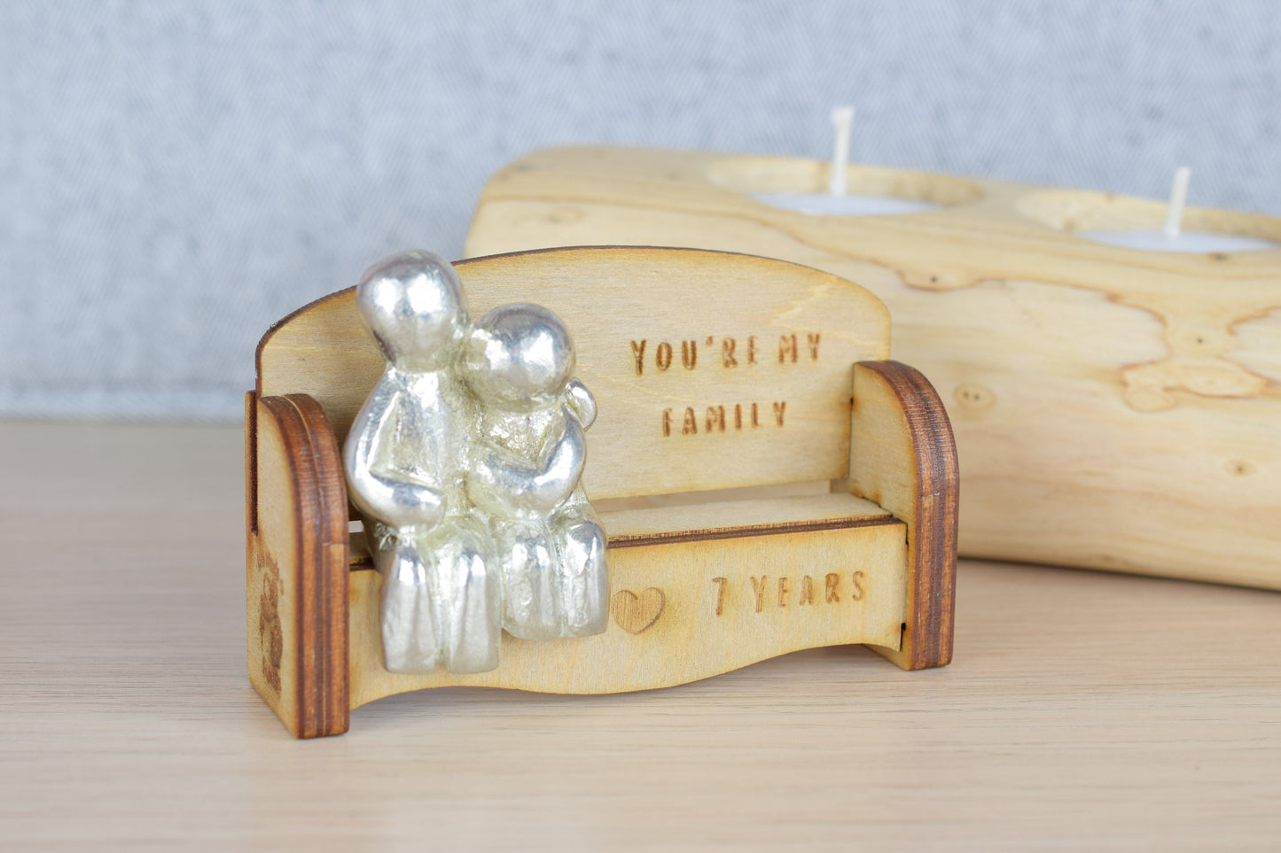You're my family - 7 Years | Cuddling Couple on the Sofa | I Love You Gift | Wooden Sofa Bench | Part of the We Made a Family Range