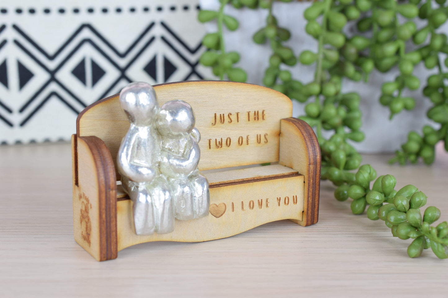 Just the two of us - I Love You | Cuddling Couple on the Sofa | I Love You Gift | Wooden Sofa Bench | Part of the We Made a Family Range