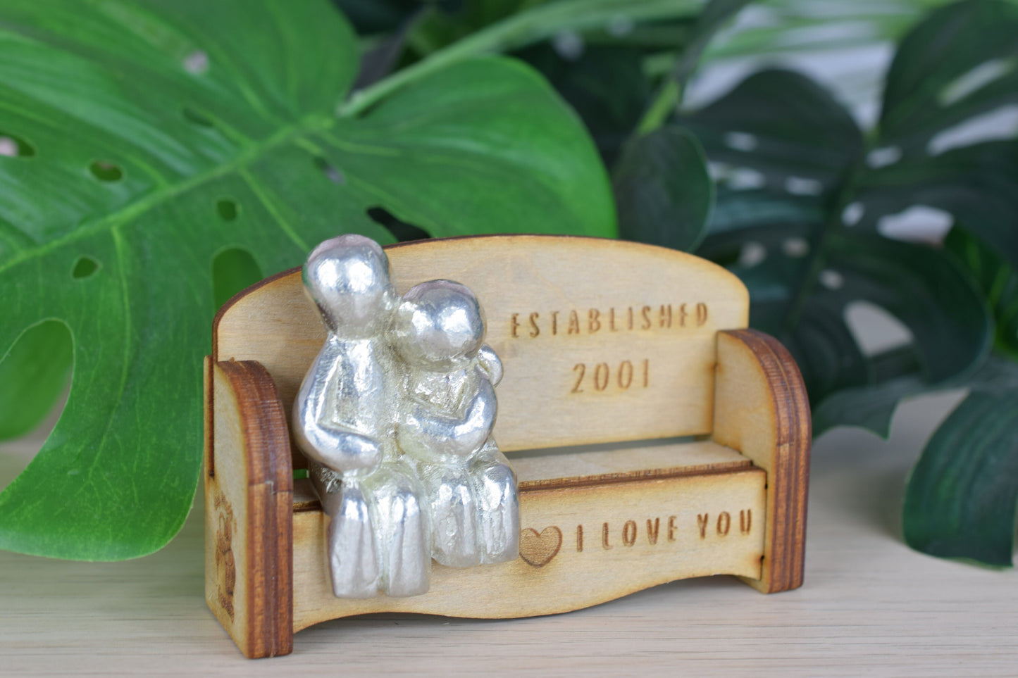 Established 2001 - Cuddling Couple on the Sofa | I Love You Gift | Wooden Sofa Bench | Part of the We Made a Family Range