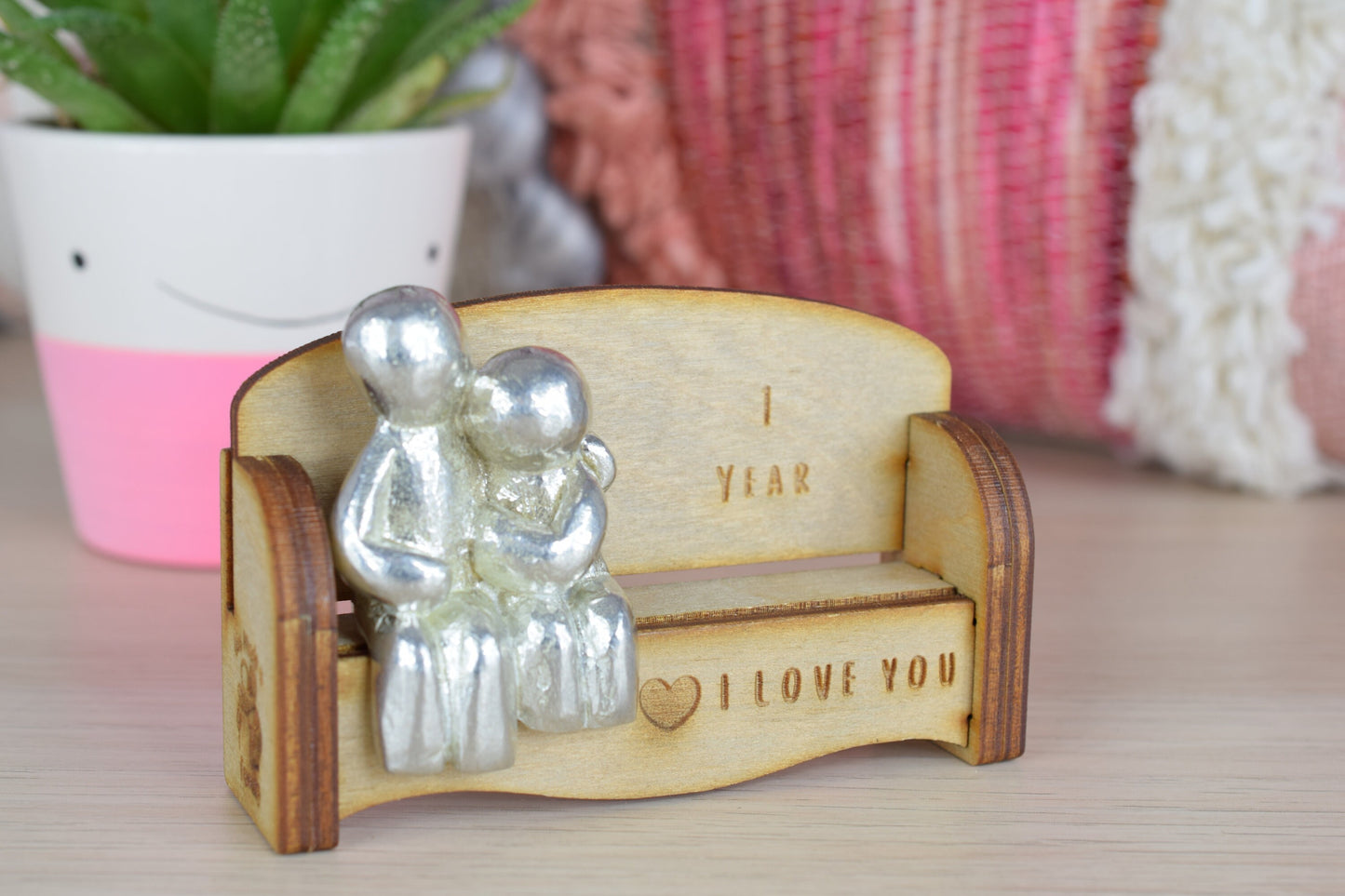1 Year - Cuddling Couple on the Sofa | I Love You Gift | Wooden Sofa Bench | Part of the We Made a Family Range