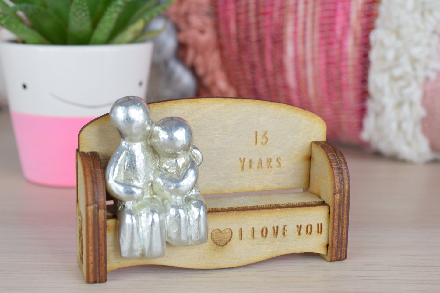 13 Years - Cuddling Couple on the Sofa | I Love You Gift | Wooden Sofa Bench | Part of the We Made a Family Range