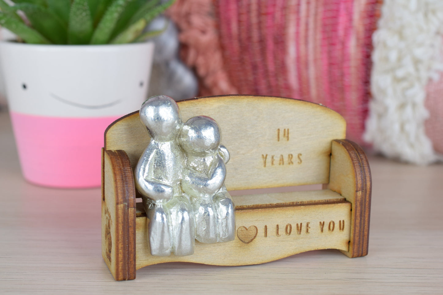 14 Years - Cuddling Couple on the Sofa | I Love You Gift | Wooden Sofa Bench | Part of the We Made a Family Range