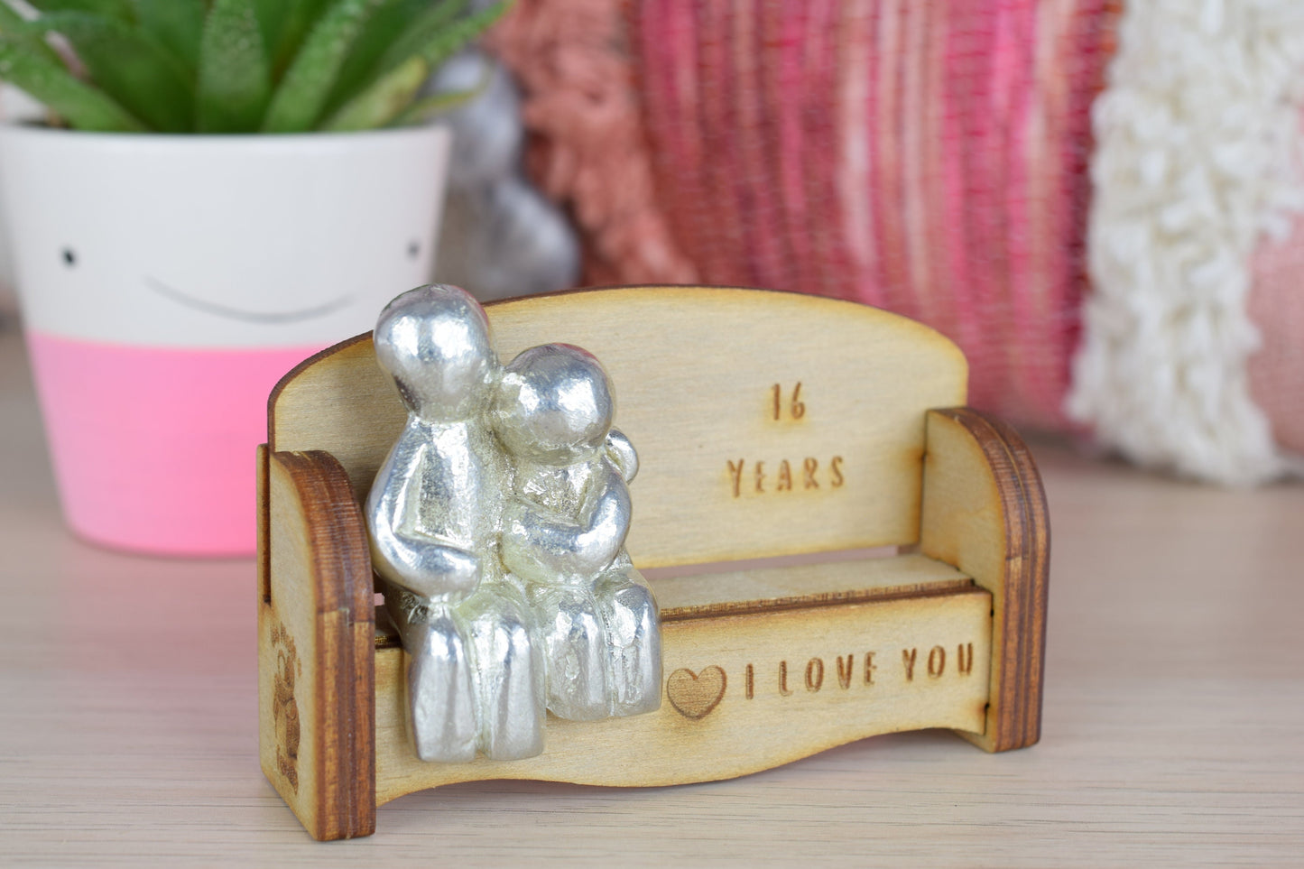16 Years - Cuddling Couple on the Sofa | I Love You Gift | Wooden Sofa Bench | Part of the We Made a Family Range