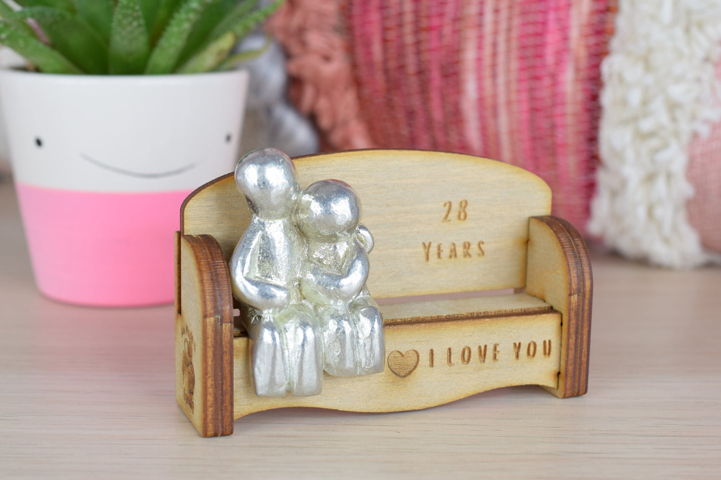 28 Years - Cuddling Couple on the Sofa | I Love You Gift | Wooden Sofa Bench | Part of the We Made a Family Range