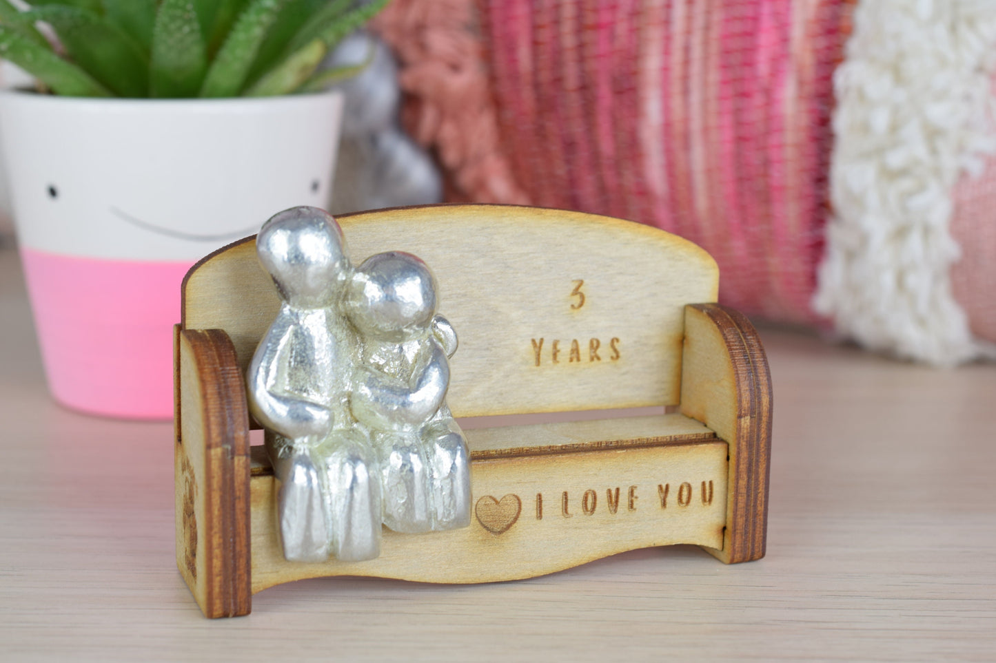 3 Years - Cuddling Couple on the Sofa | I Love You Gift | Wooden Sofa Bench | Part of the We Made a Family Range