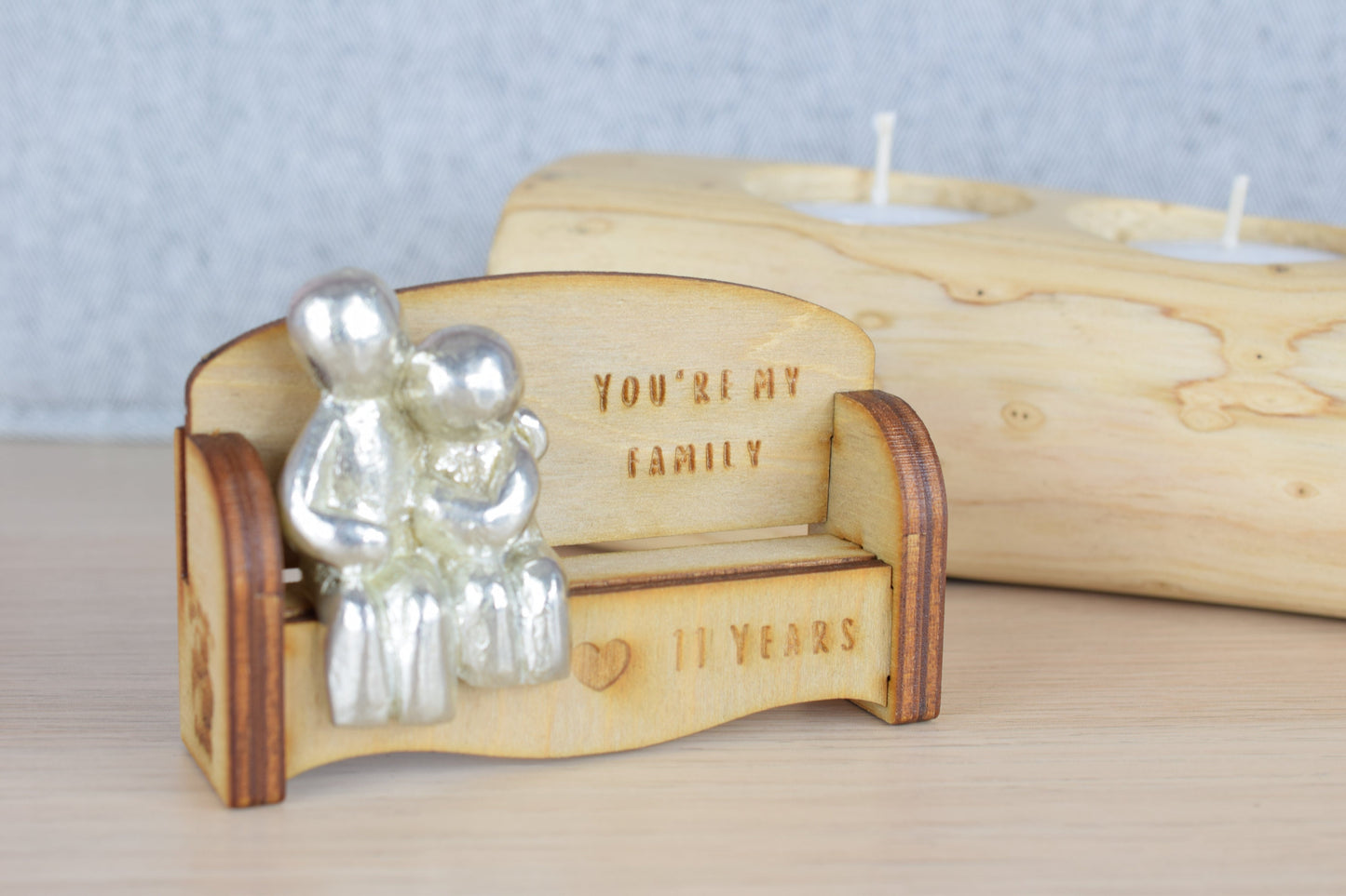 You're my family - 11 Years | Cuddling Couple on the Sofa | I Love You Gift | Wooden Sofa Bench | Part of the We Made a Family Range