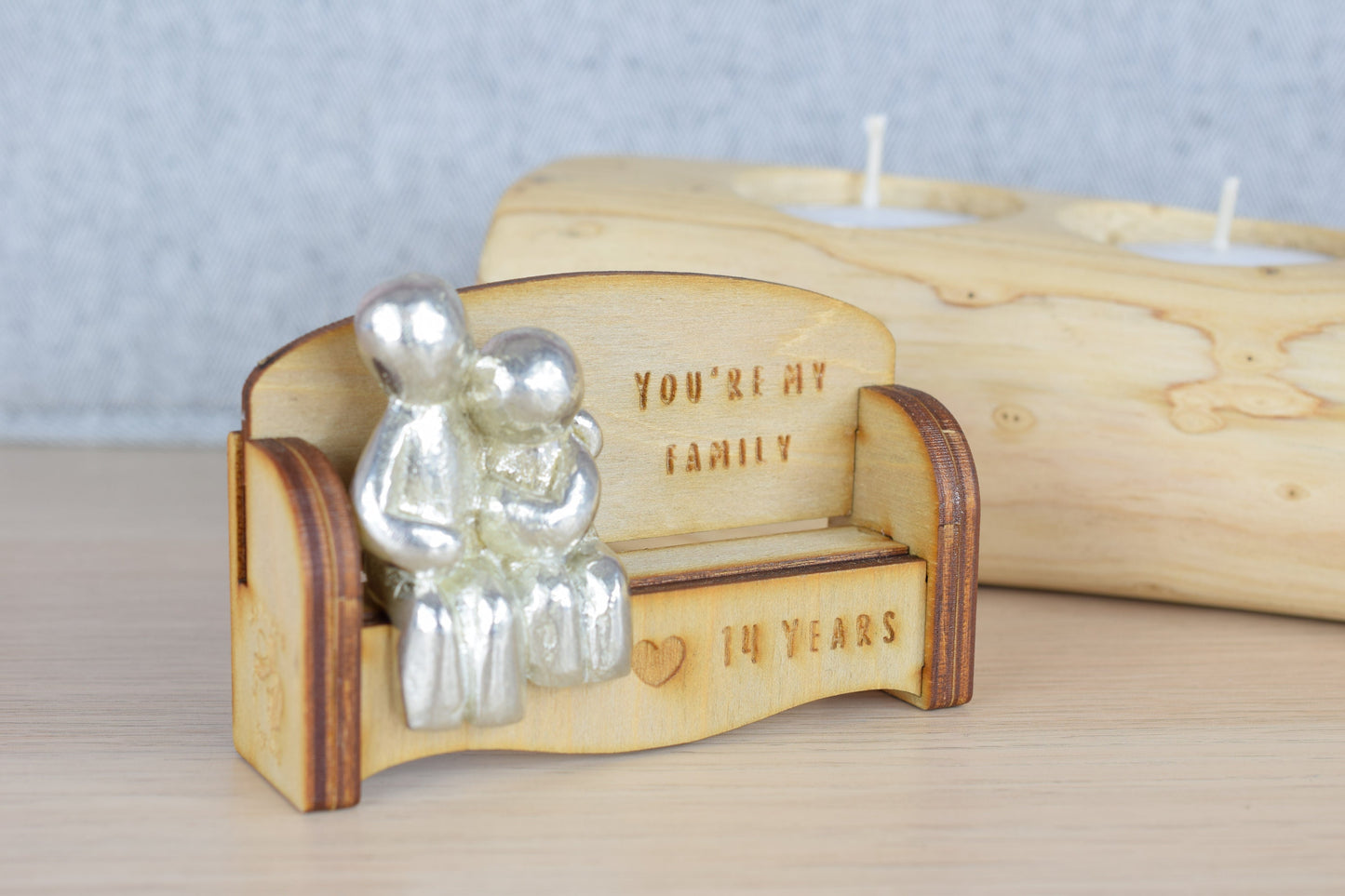 You're my family - 14 Years | Cuddling Couple on the Sofa | I Love You Gift | Wooden Sofa Bench | Part of the We Made a Family Range