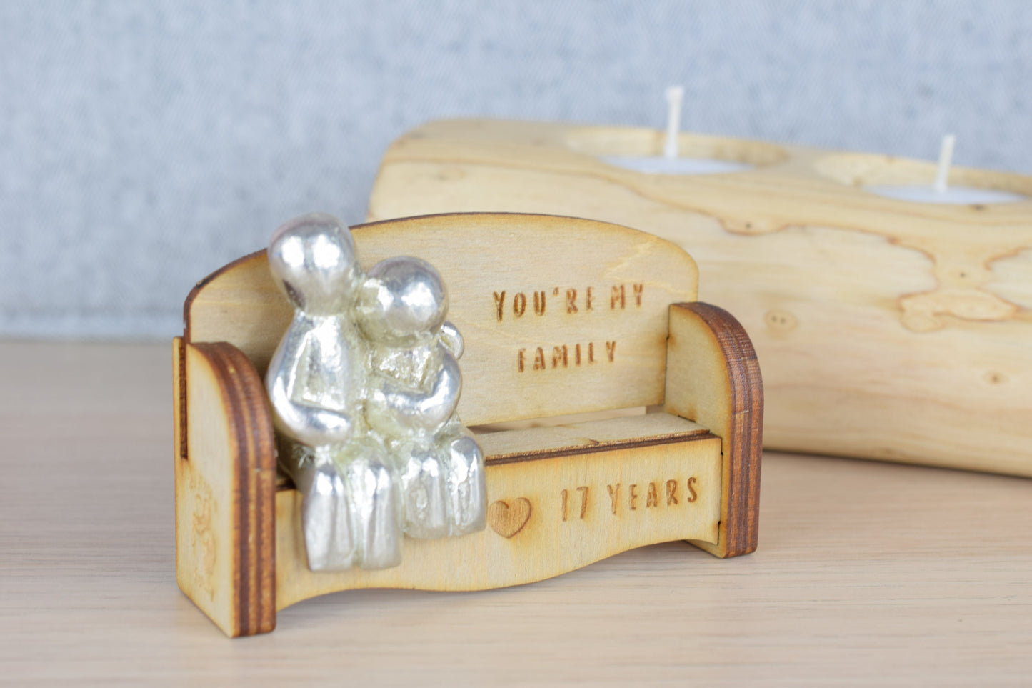 You're my family - 17 Years | Cuddling Couple on the Sofa | I Love You Gift | Wooden Sofa Bench | Part of the We Made a Family Range