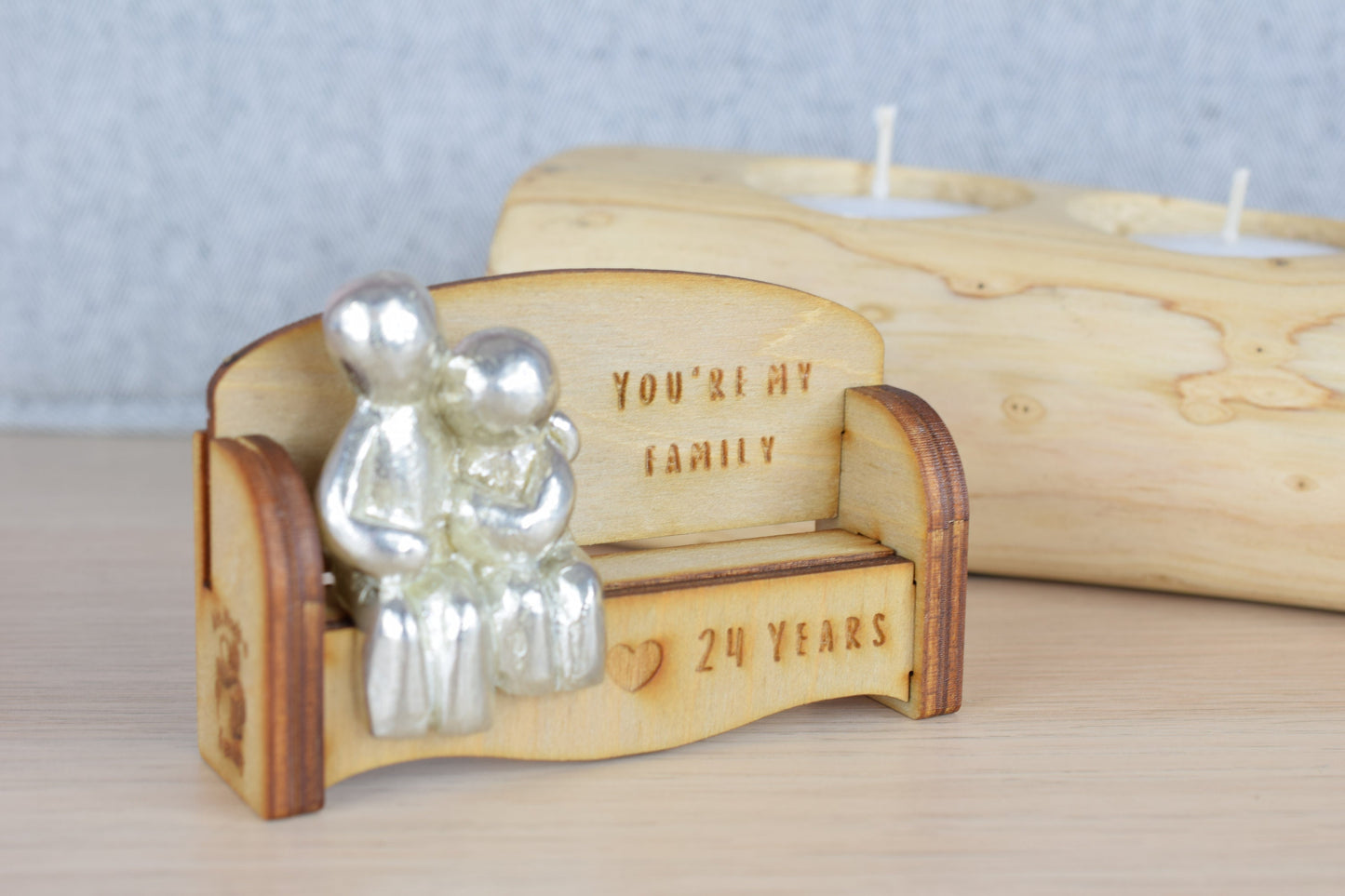 You're my family - 24 Years | Cuddling Couple on the Sofa | I Love You Gift | Wooden Sofa Bench | Part of the We Made a Family Range