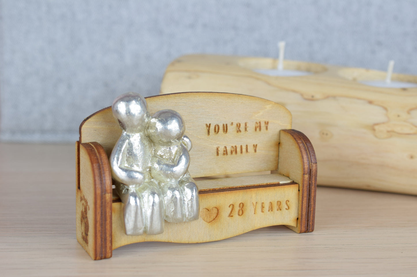 You're my family - 28 Years | Cuddling Couple on the Sofa | I Love You Gift | Wooden Sofa Bench | Part of the We Made a Family Range