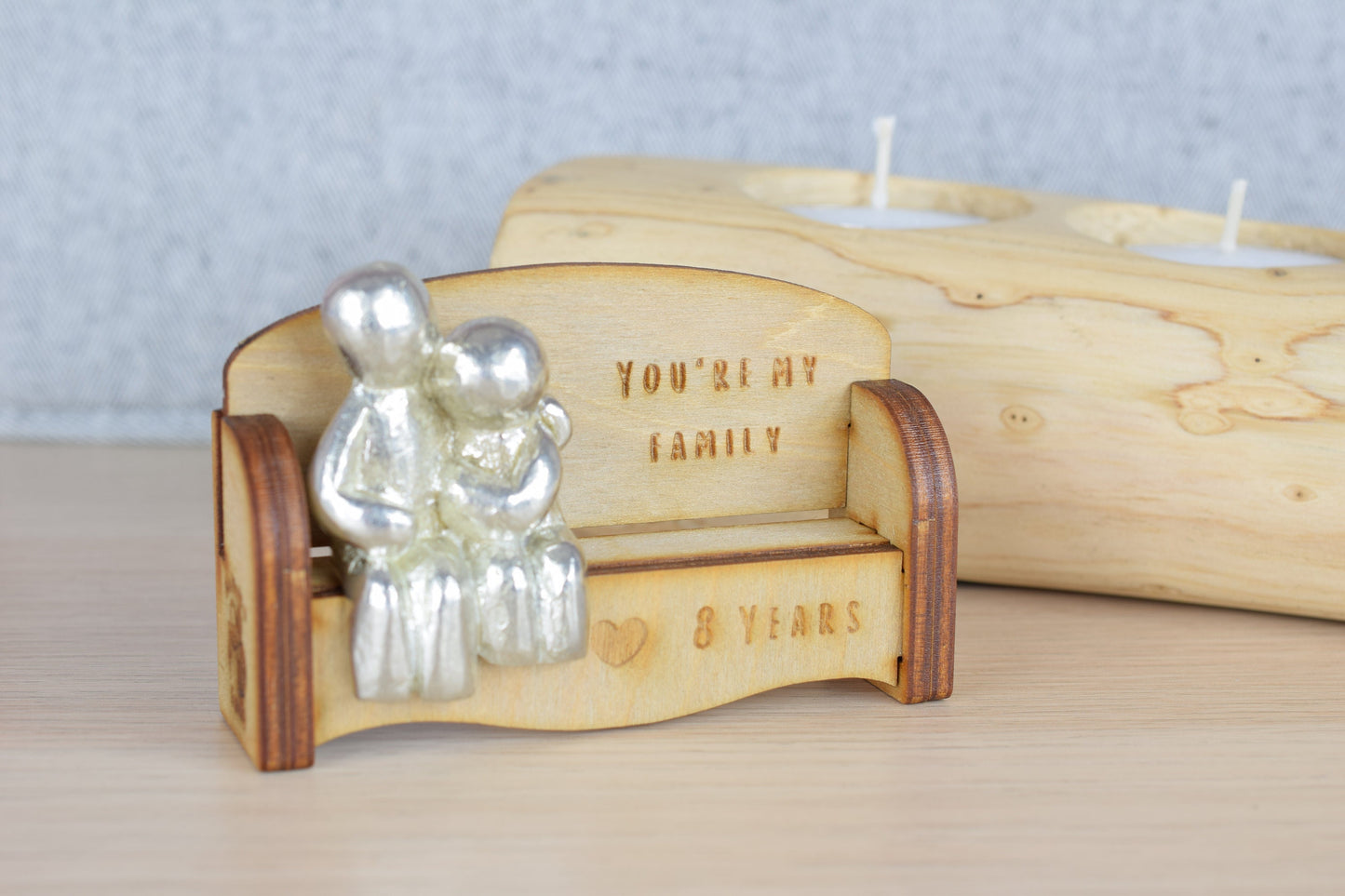 You're my family - 8 Years | Cuddling Couple on the Sofa | I Love You Gift | Wooden Sofa Bench | Part of the We Made a Family Range