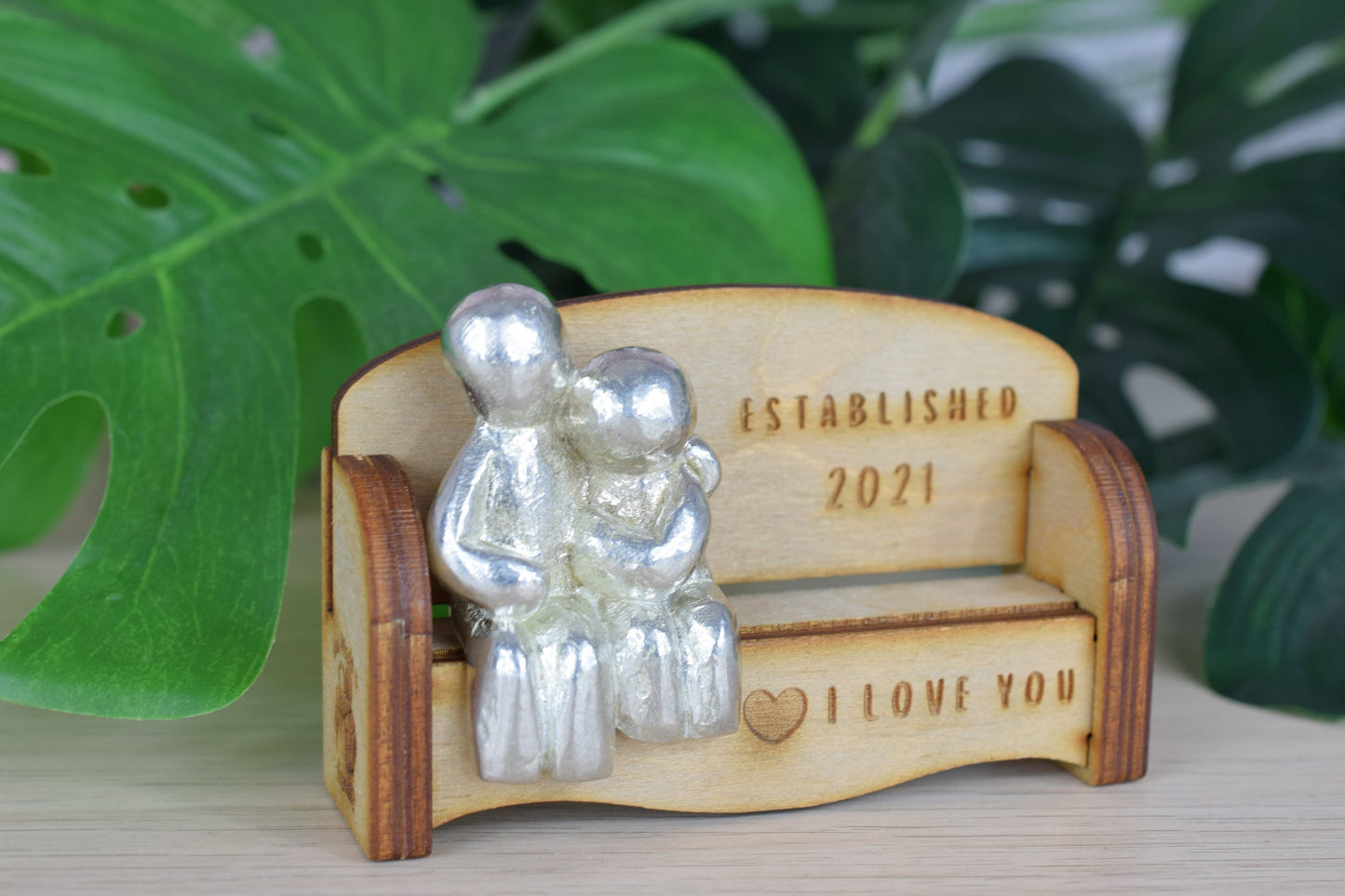 Established 2021 - Cuddling Couple on the Sofa | I Love You Gift | Wooden Sofa Bench | Part of the We Made a Family Range