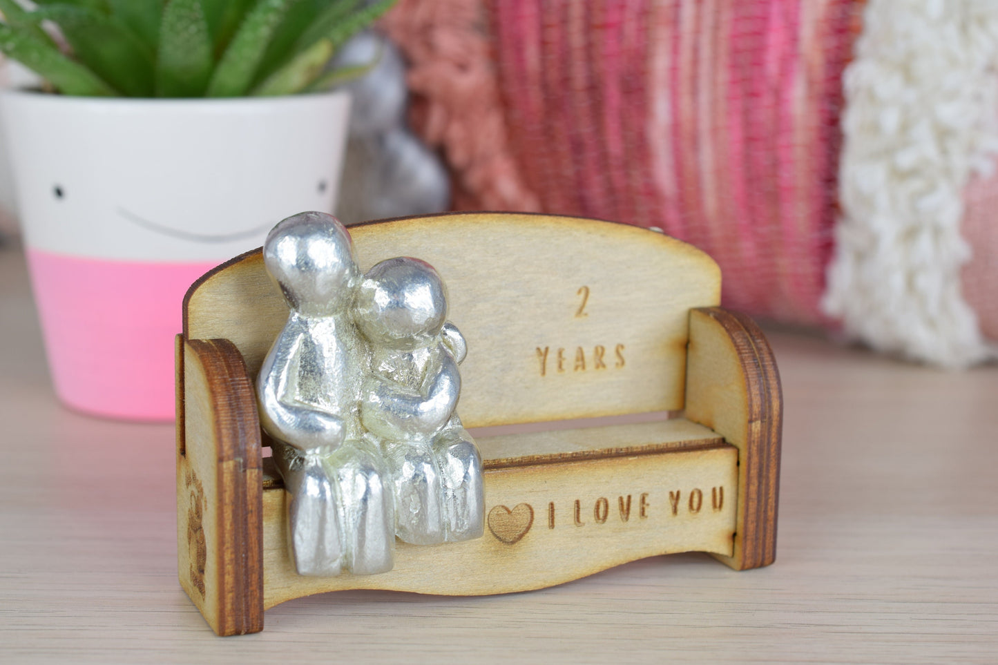 2 Years - Cuddling Couple on the Sofa | I Love You Gift | Wooden Sofa Bench | Part of the We Made a Family Range