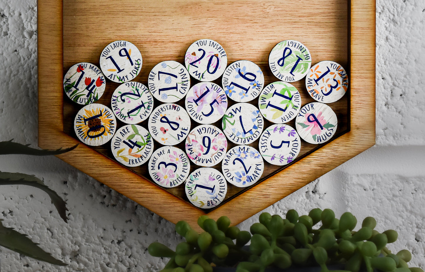 20th Anniversary 20 Reasons I Love You Wooden Wall Frame - Full Colour Love Tokens