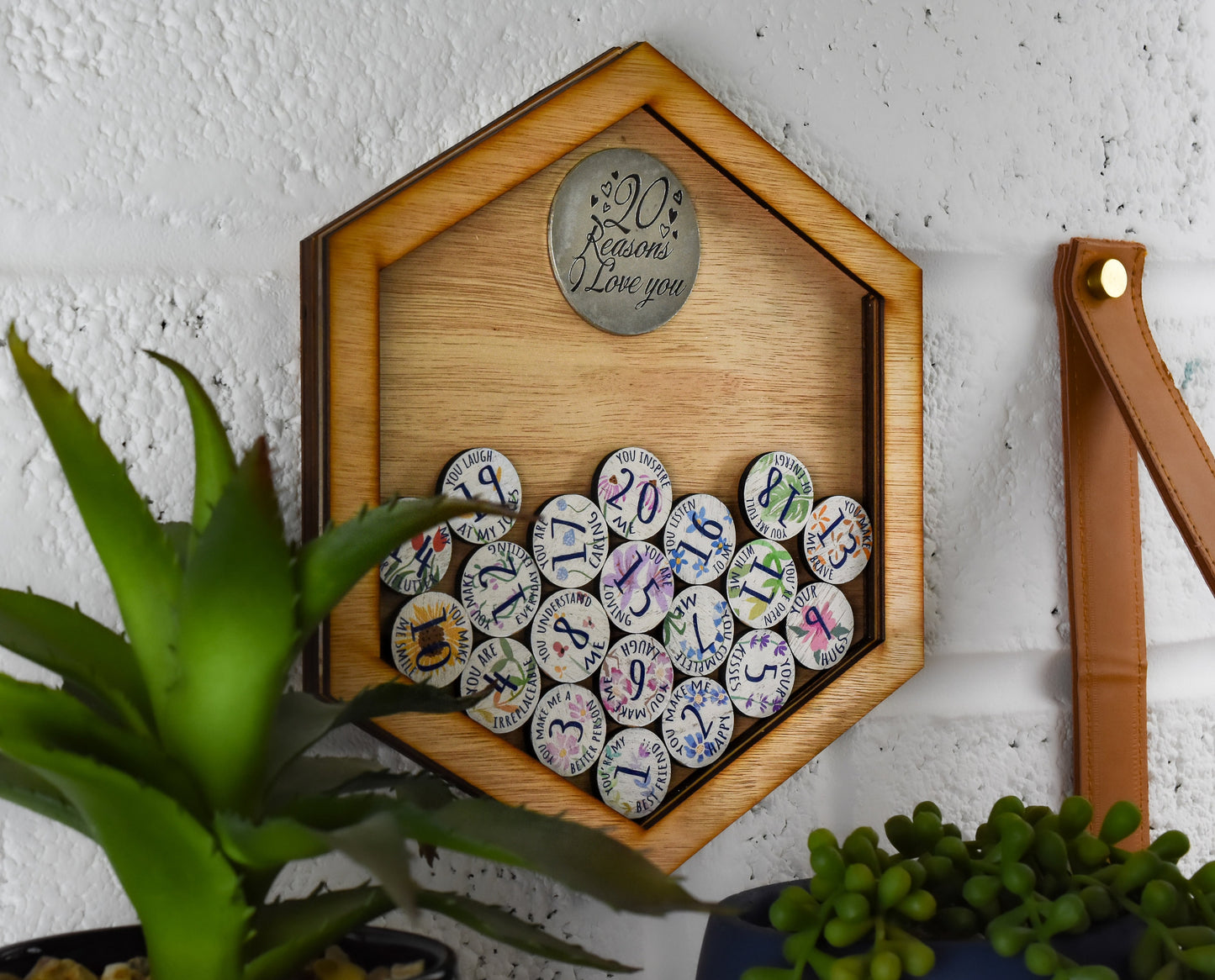 20th Anniversary 20 Reasons I Love You Wooden Wall Frame - Full Colour Love Tokens