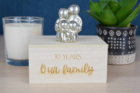 10 Years Our Little Hugging Family 100% Pure Tin Gifts | Hugging Family 10th Anniversary Gift - Choose Your Own Family Combination