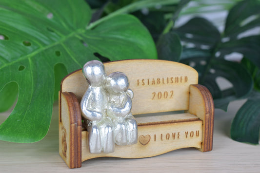 Established 2002 - Cuddling Couple on the Sofa | I Love You Gift | Wooden Sofa Bench | Part of the We Made a Family Range