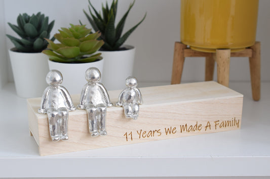 11 Years We Made a Family Sculpture Figurines - 11th Anniversary | Years 1 to 30 Available | Wooden Box Size & Grain Will Vary