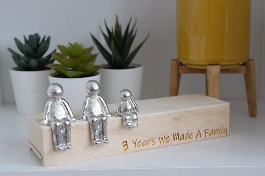 3 Years We Made a Family Sculpture Figurines - 3rd Anniversary | Years 1 to 30 Available | Wooden Box Size & Grain Will Vary