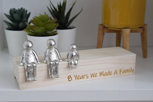 8 Years We Made a Family Sculpture Figurines - 8th Anniversary | Years 1 to 30 Available | Wooden Box Size & Grain Will Vary