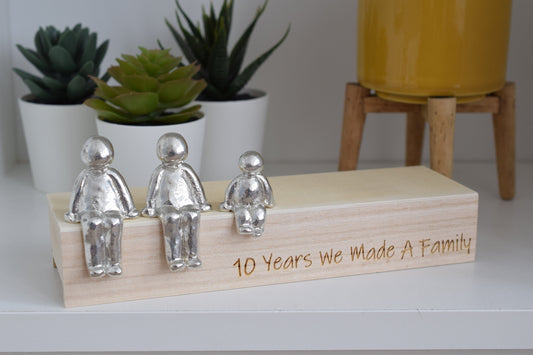 10 Years We Made a Family Tin Sculpture Figurines - 10th Anniversary | Tin Anniversary | Wooden Box Size & Grain Will Vary