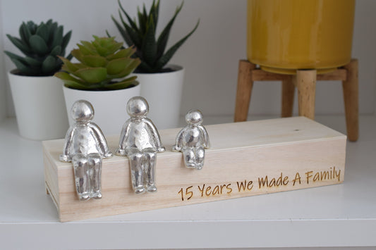 15 Years We Made a Family Sculpture Figurines - 15th Anniversary | Years 1 to 30 Available | Wooden Box Size & Grain Will Vary