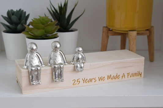 25 Years We Made a Family Sculpture Figurines - 25th Anniversary | Years 1 to 30 Available | Wooden Box Size & Grain Will Vary