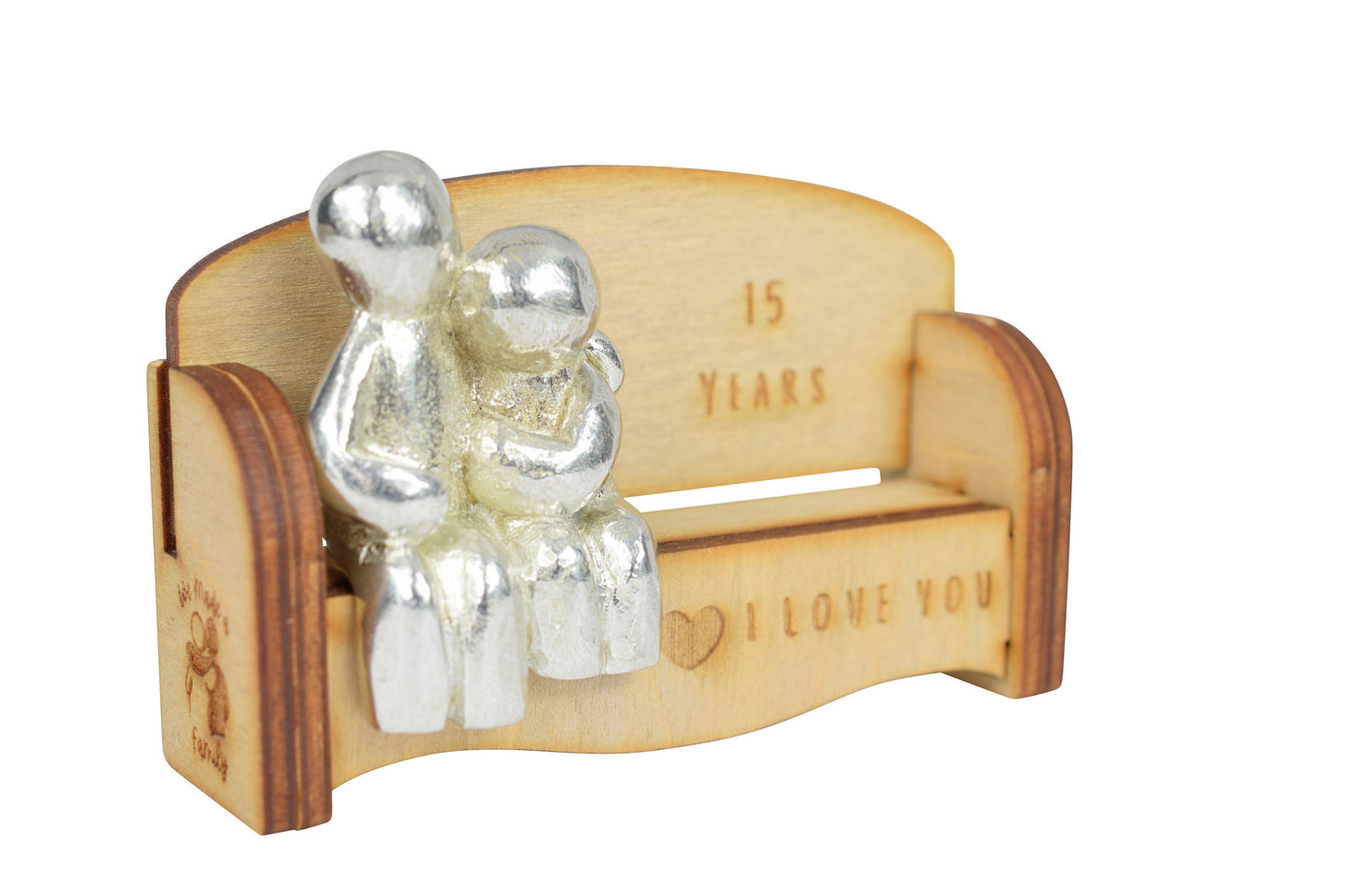15 Years - Cuddling Couple on the Sofa | I Love You Gift | Wooden Sofa Bench | Part of the We Made a Family Range