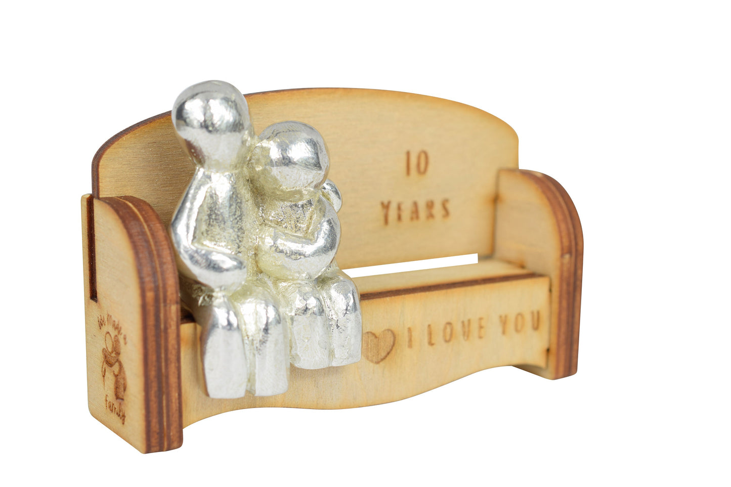 10 Years - Cuddling Couple on the Sofa | I Love You Gift | Wooden Sofa Bench | Part of the We Made a Family Range